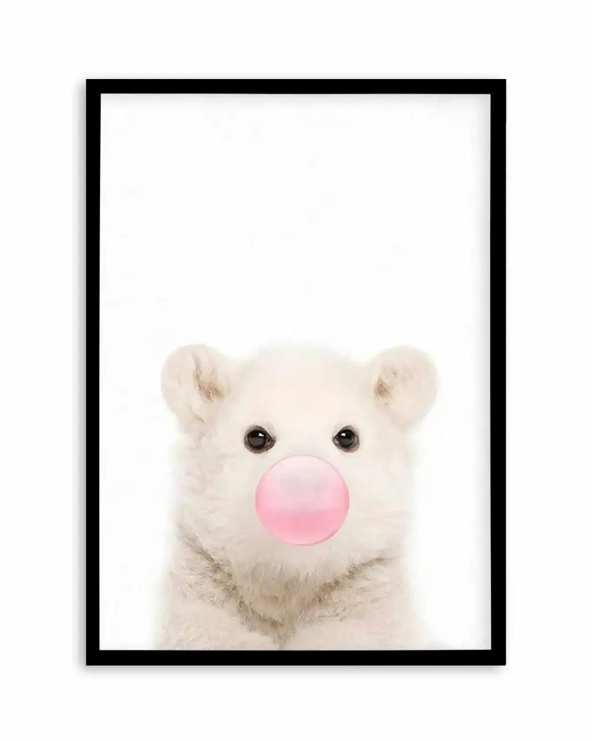 Little Polar Bear | Blowing Pink Bubble Art Print from Olive et Oriel where you can shop wallpaper and artworks online