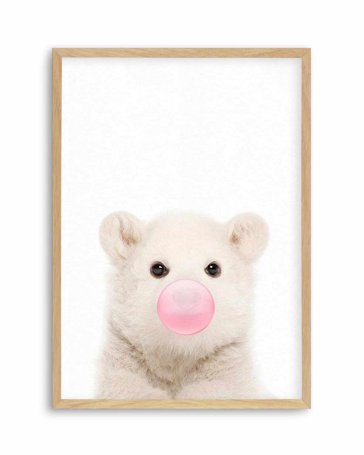 Little Polar Bear | Blowing Pink Bubble Art Print