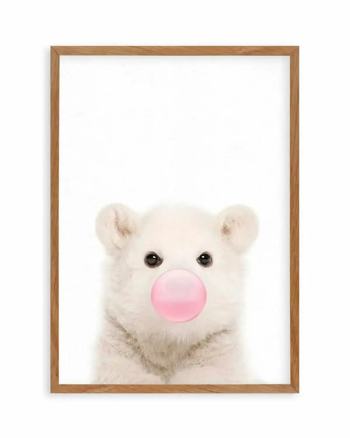 Little Polar Bear | Blowing Pink Bubble Art Print from Olive et Oriel where you can shop wallpaper and artworks online