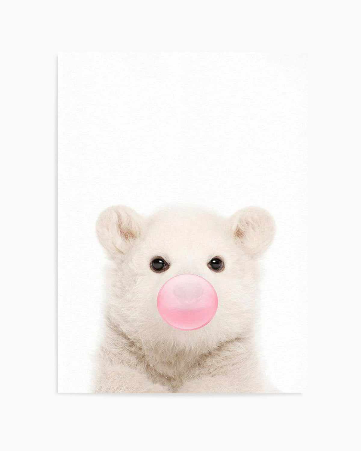 Little Polar Bear | Blowing Pink Bubble Art Print