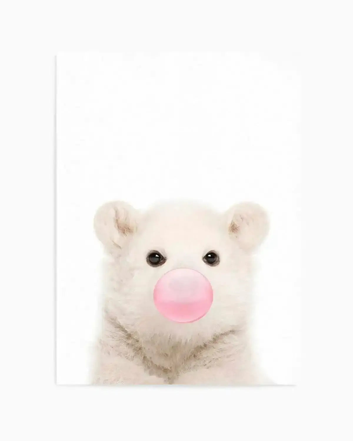 Little Polar Bear | Blowing Pink Bubble Art Print from Olive et Oriel where you can shop wallpaper and artworks online