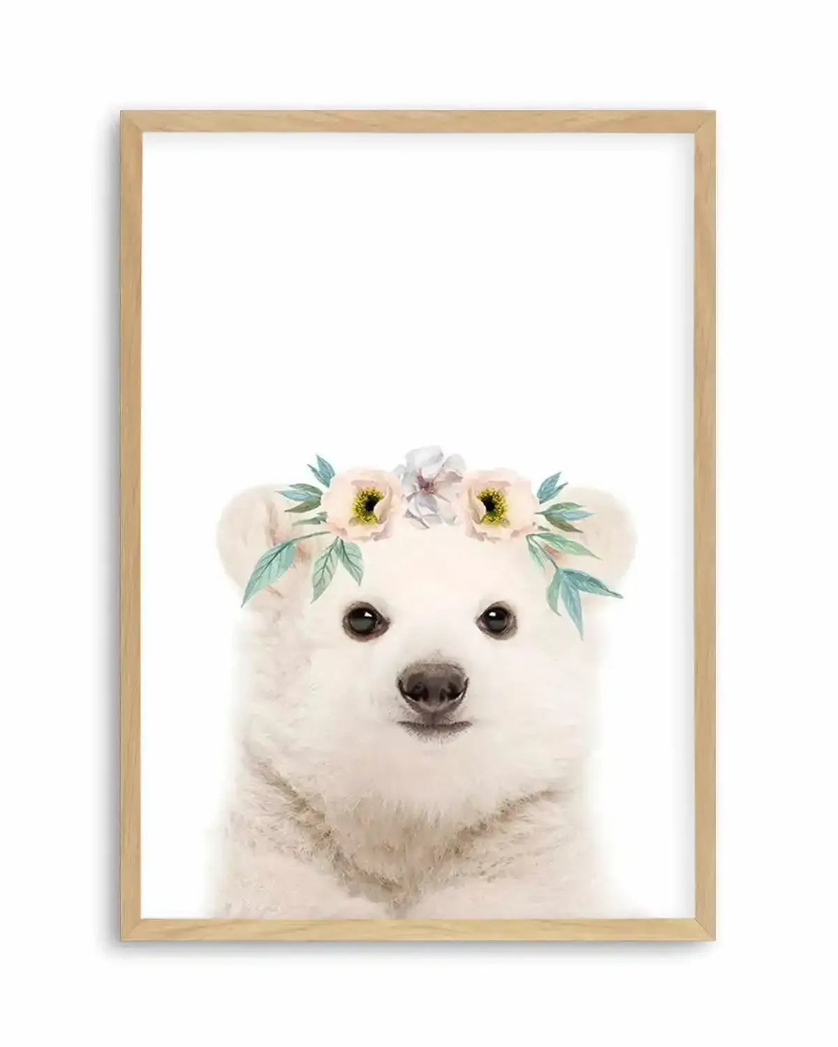 Little Polar Bear | Flower Crown Art Print from Olive et Oriel where you can shop wallpaper and artworks online