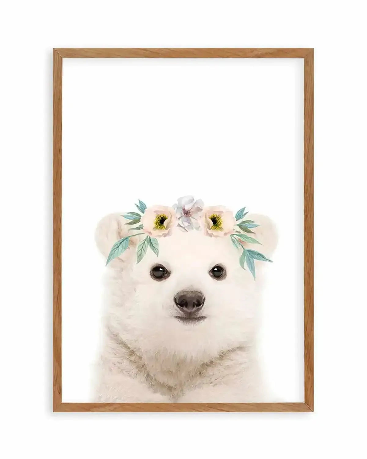 Little Polar Bear | Flower Crown Art Print from Olive et Oriel where you can shop wallpaper and artworks online