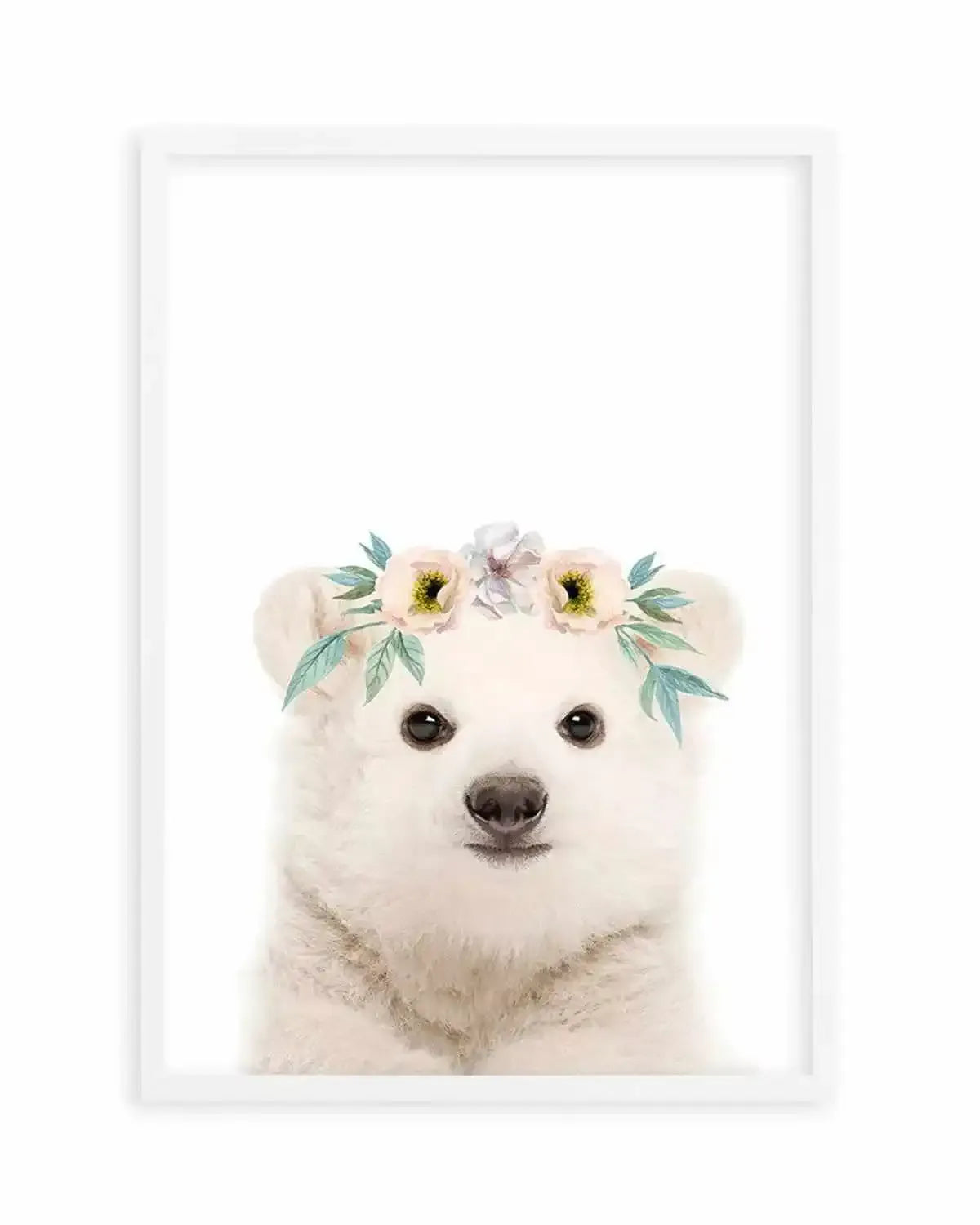 Little Polar Bear | Flower Crown Art Print from Olive et Oriel where you can shop wallpaper and artworks online