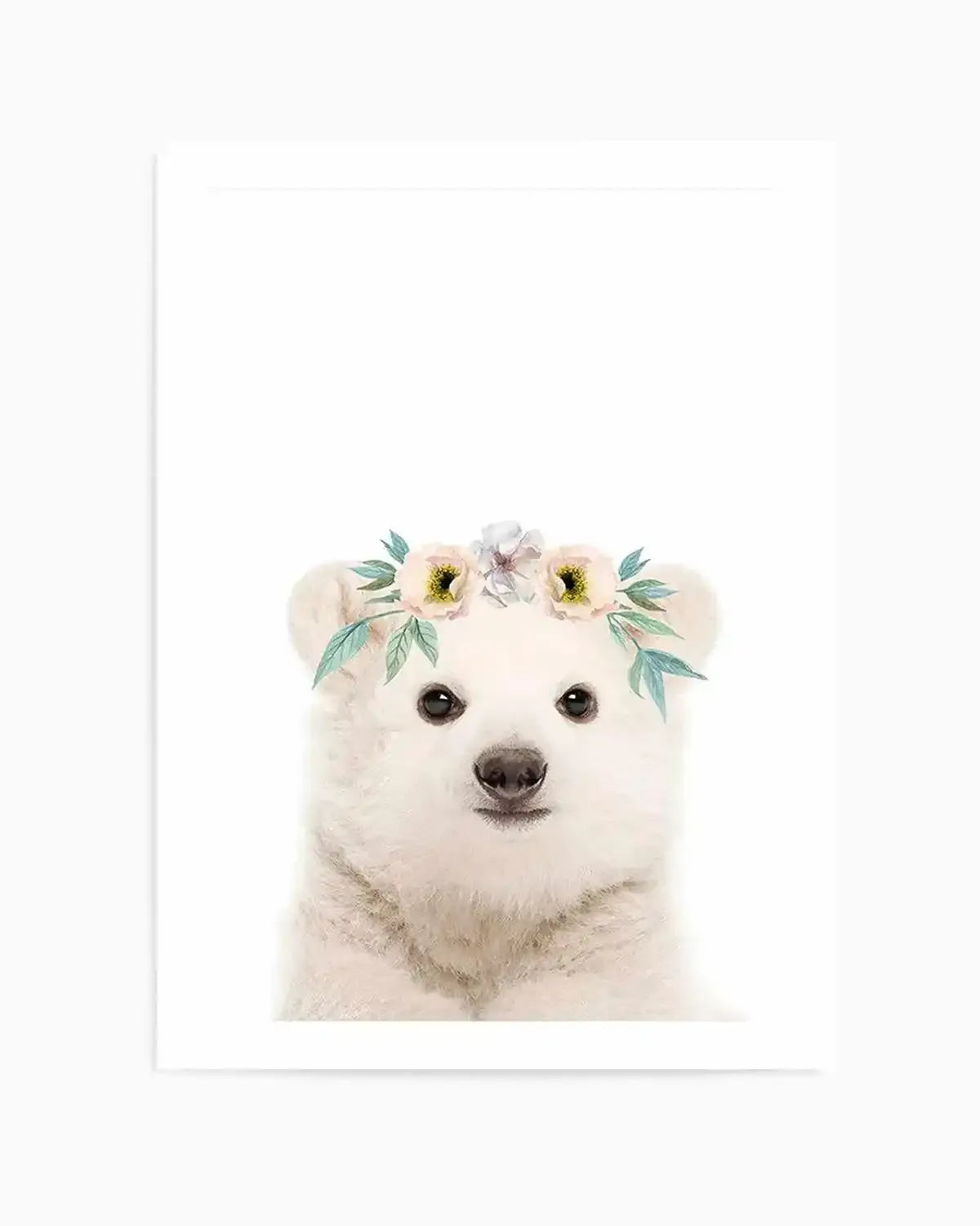 Little Polar Bear | Flower Crown Art Print from Olive et Oriel where you can shop wallpaper and artworks online