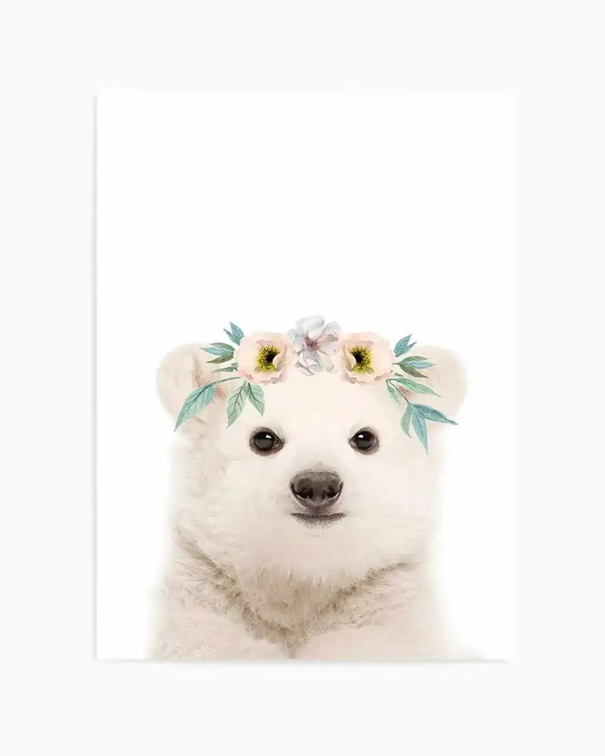 Little Polar Bear | Flower Crown Art Print from Olive et Oriel where you can shop wallpaper and artworks online