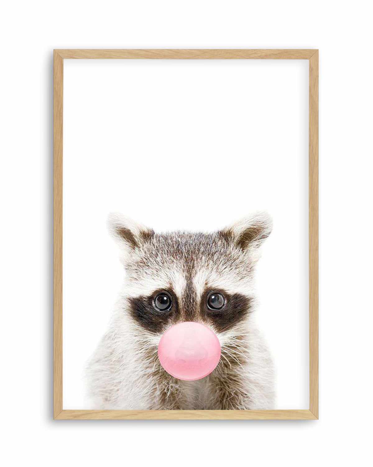 Little Raccoon | Blowing Pink Bubble Art Print