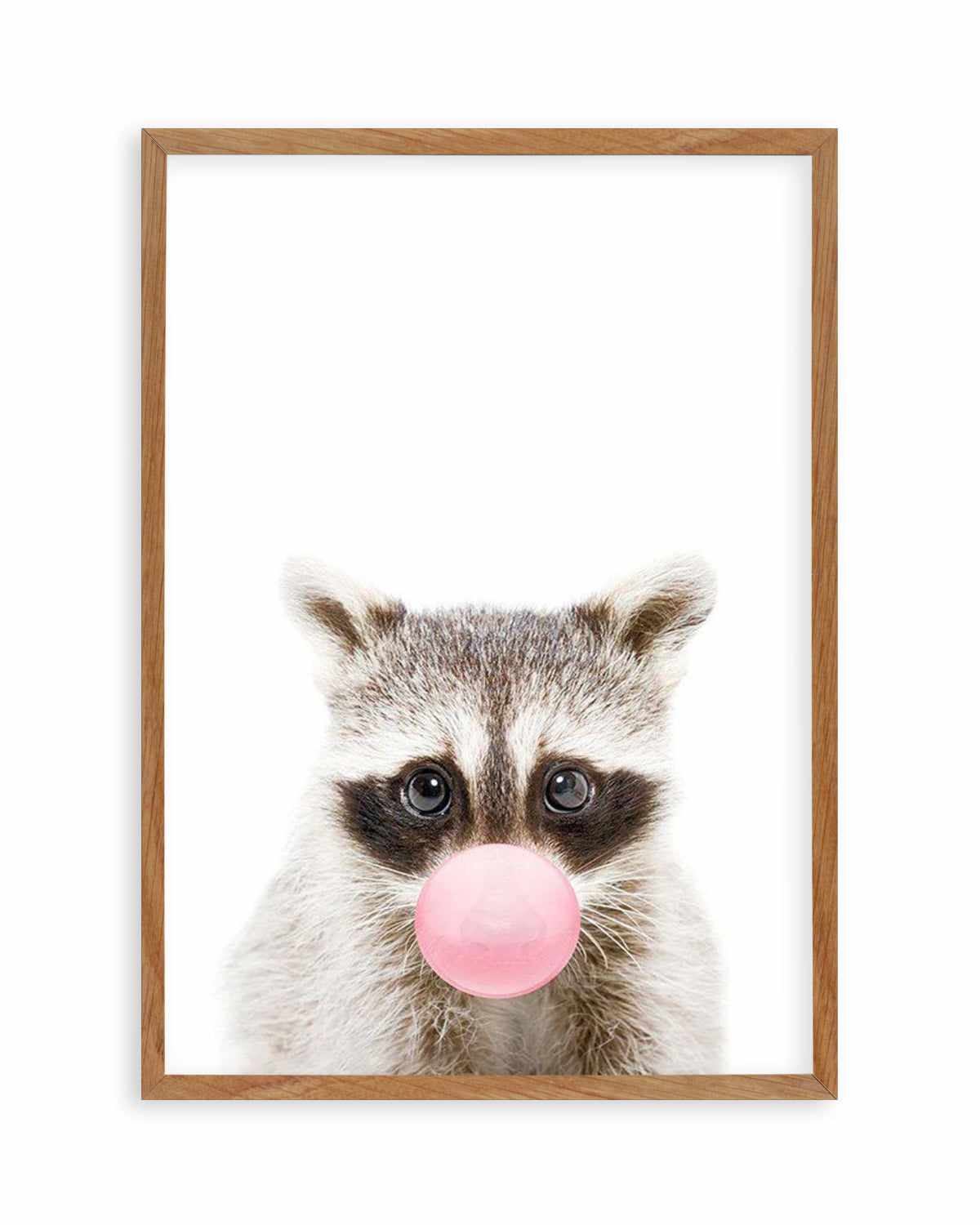 Little Raccoon | Blowing Pink Bubble Art Print