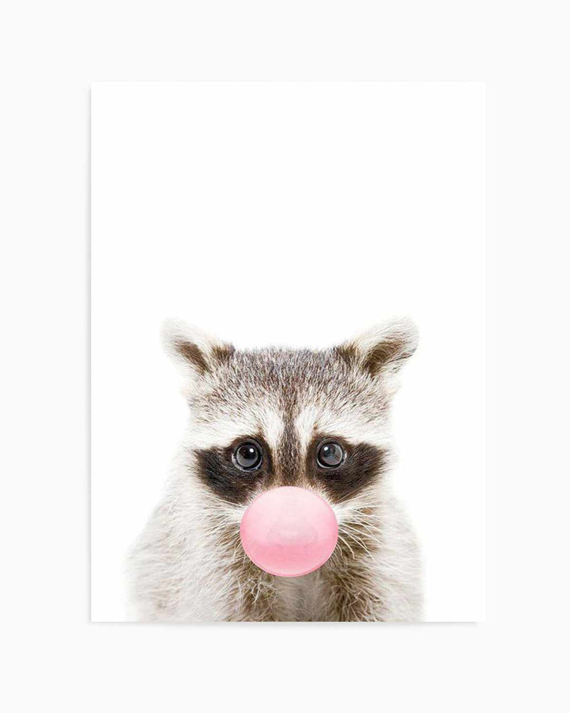 Little Raccoon | Blowing Pink Bubble Art Print