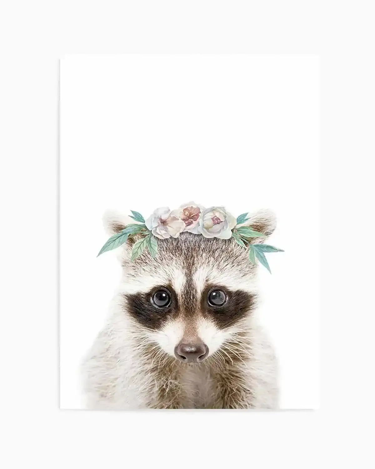 Little Raccoon | Flower Crown Art Print from Olive et Oriel where you can shop wallpaper and artworks online
