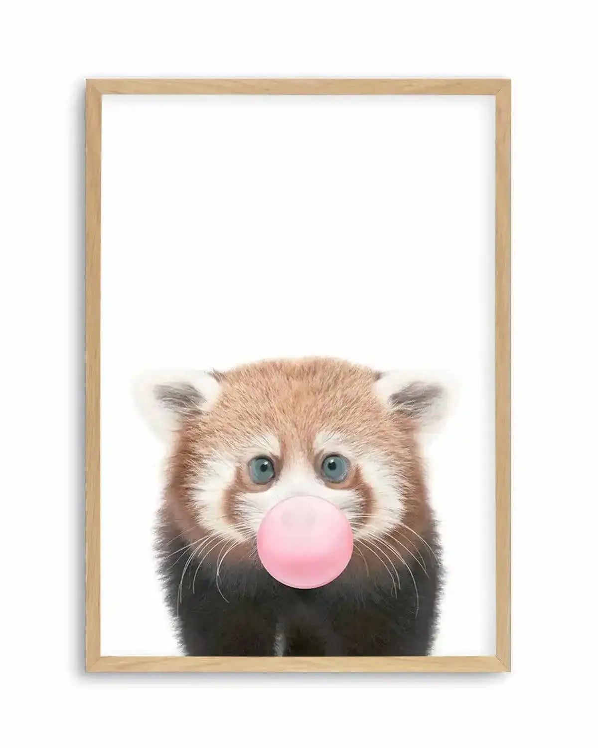 Little Red Panda | Blowing Pink Bubble Art Print from Olive et Oriel where you can shop wallpaper and artworks online