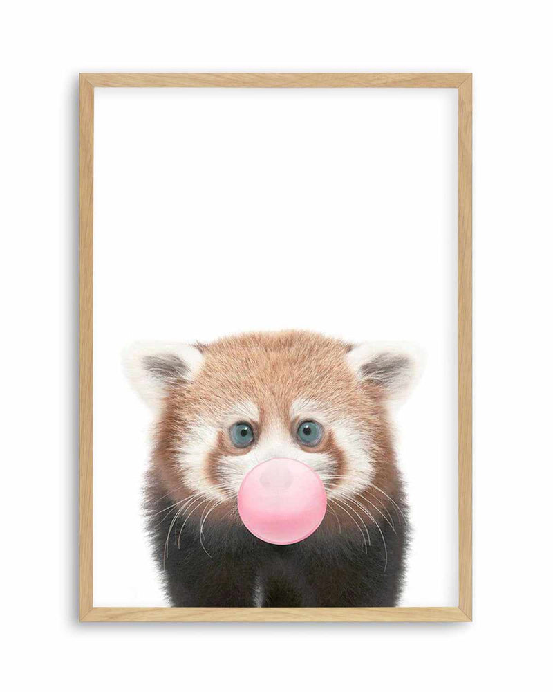 Little Red Panda | Blowing Pink Bubble Art Print