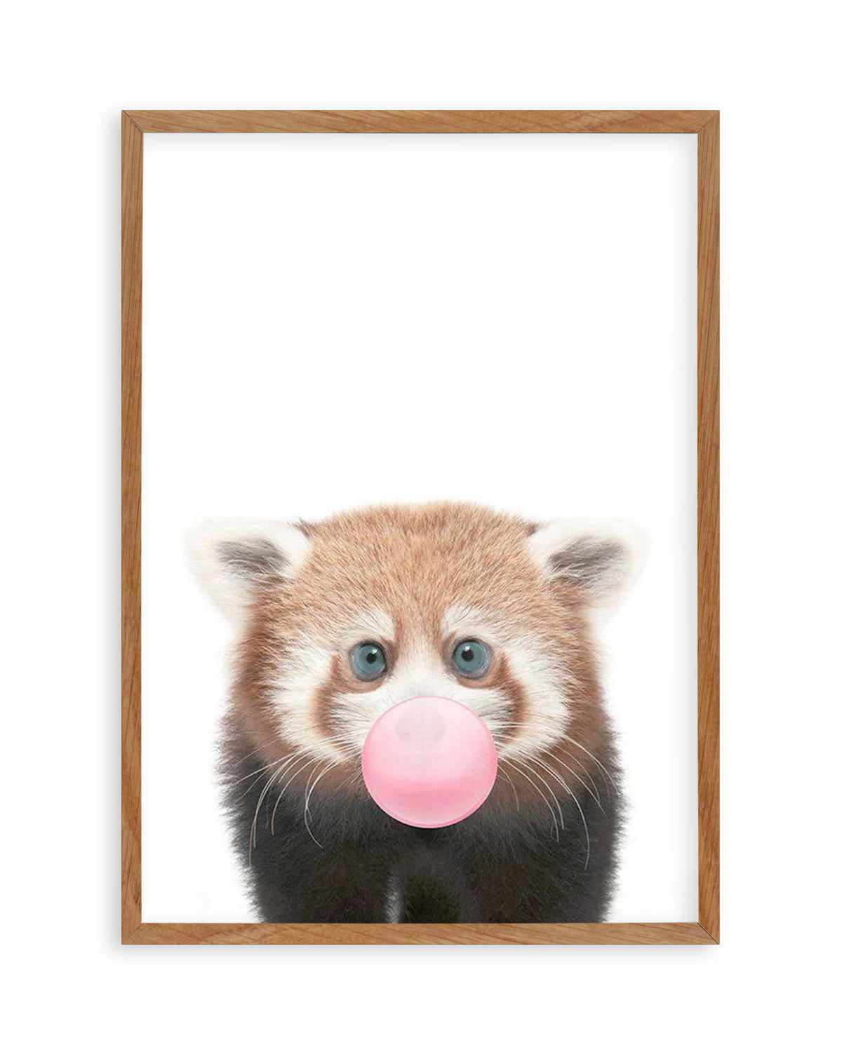 Little Red Panda | Blowing Pink Bubble Art Print