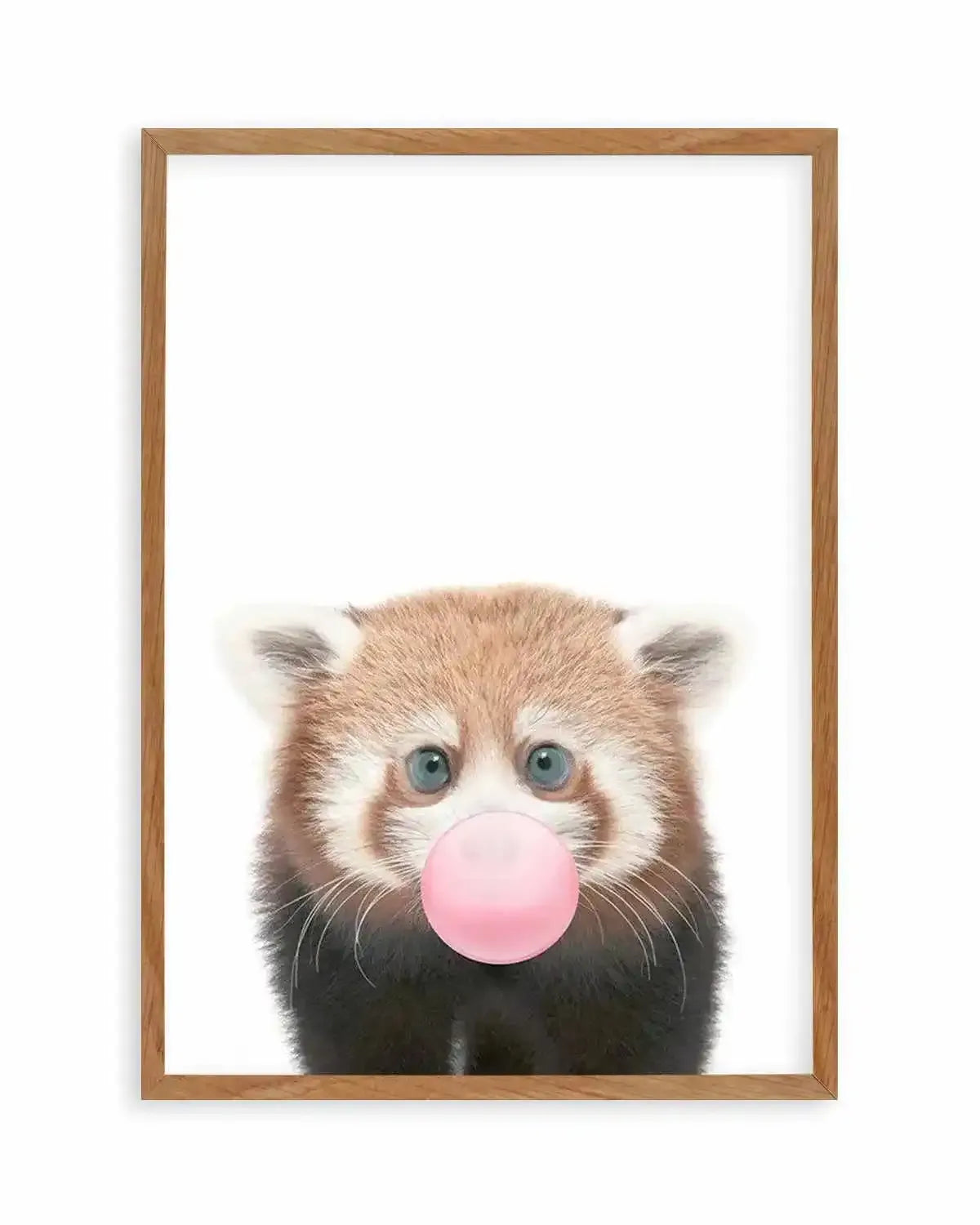 Little Red Panda | Blowing Pink Bubble Art Print from Olive et Oriel where you can shop wallpaper and artworks online