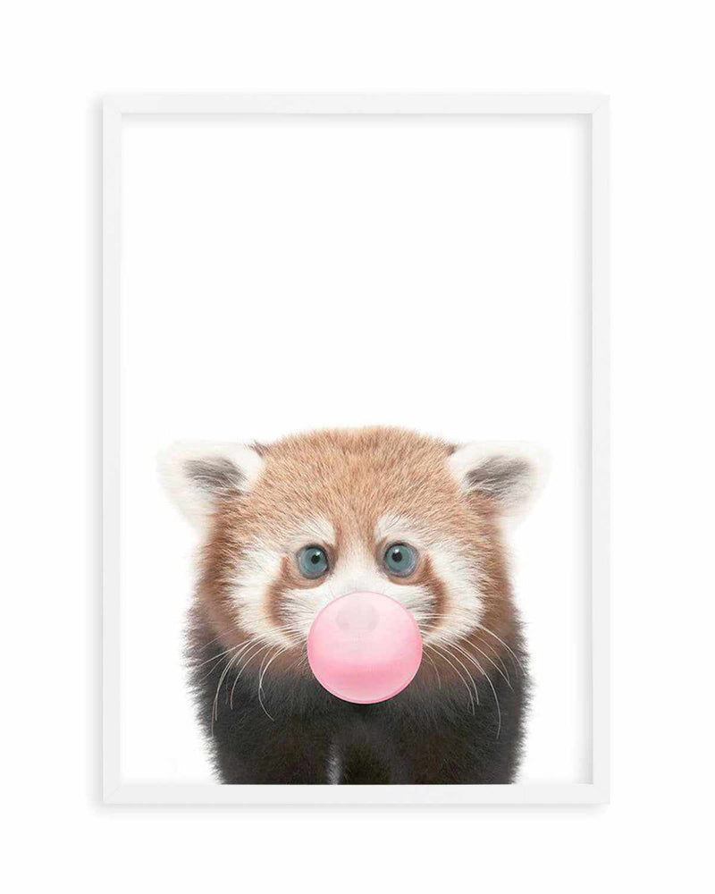 Little Red Panda | Blowing Pink Bubble Art Print