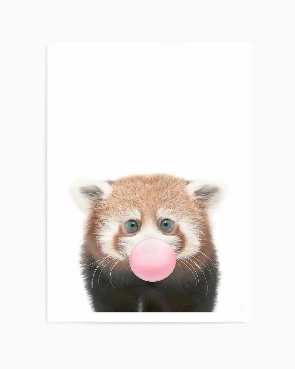 Little Red Panda | Blowing Pink Bubble Art Print from Olive et Oriel where you can shop wallpaper and artworks online