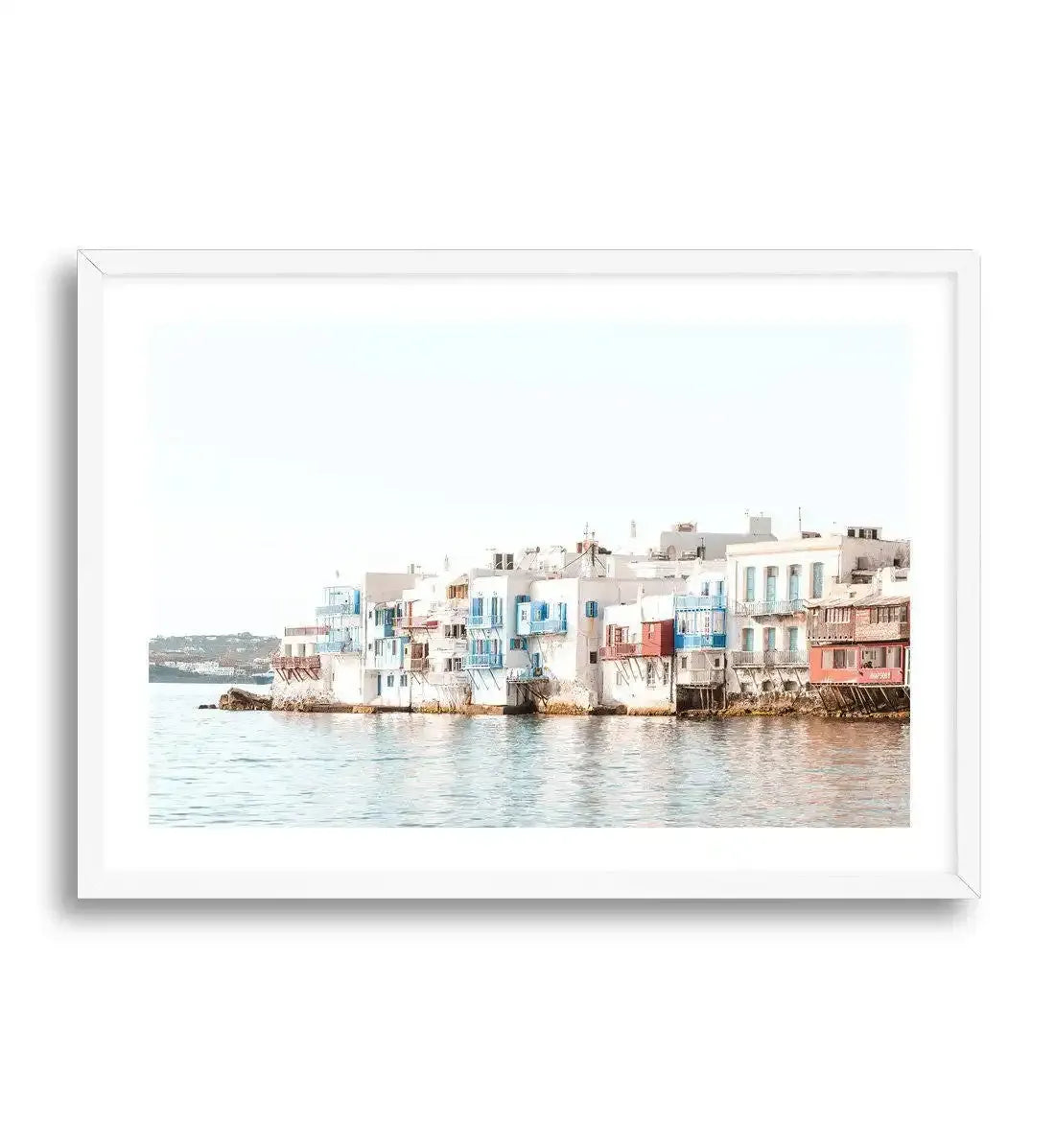 Little Venice | Mykonos Art Print-Shop Greece Wall Art Prints Online with Olive et Oriel - Our collection of Greek Islands art prints offer unique wall art including blue domes of Santorini in Oia, mediterranean sea prints and incredible posters from Milos and other Greece landscape photography - this collection will add mediterranean blue to your home, perfect for updating the walls in coastal, beach house style. There is Greece art on canvas and extra large wall art with fast, free shipping ac