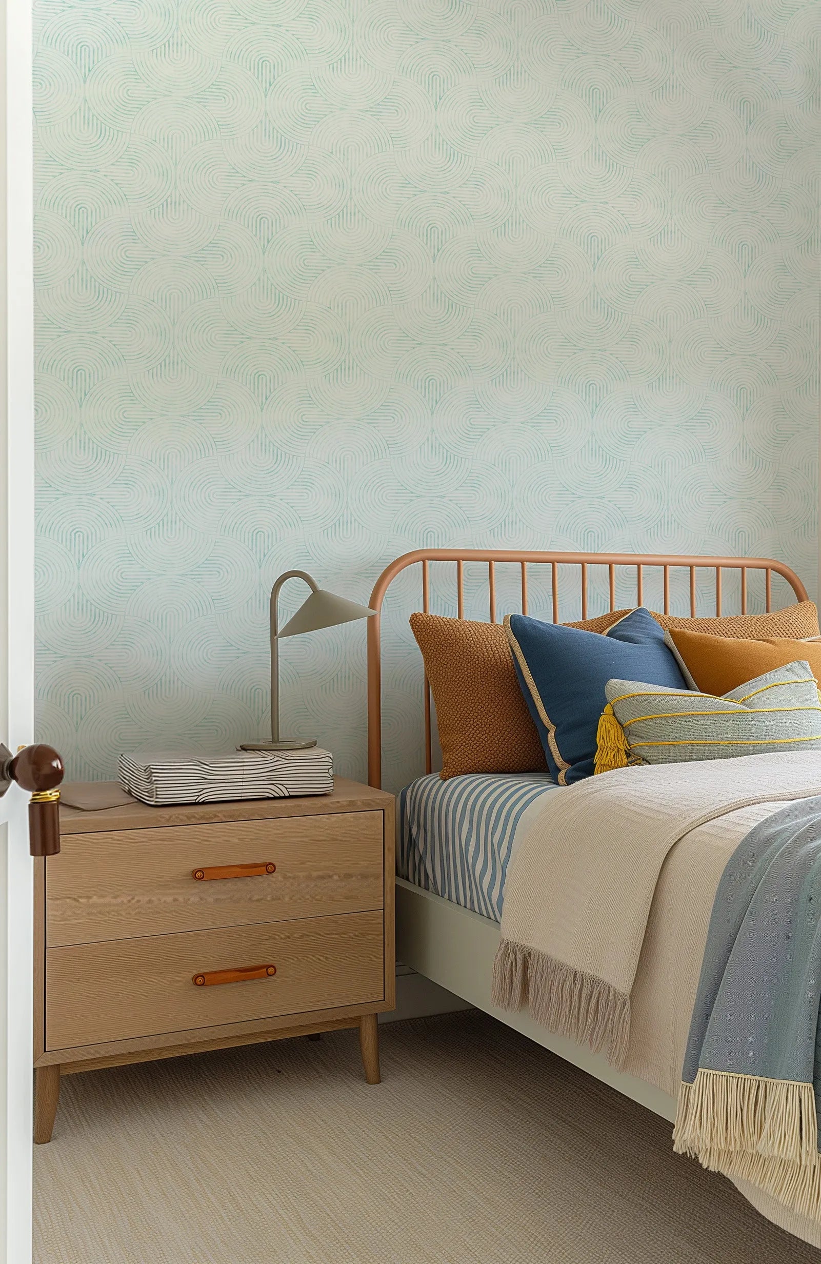 Little Arches in Aqua Wallpaper from Olive et Oriel where you can shop wallpaper and artworks online