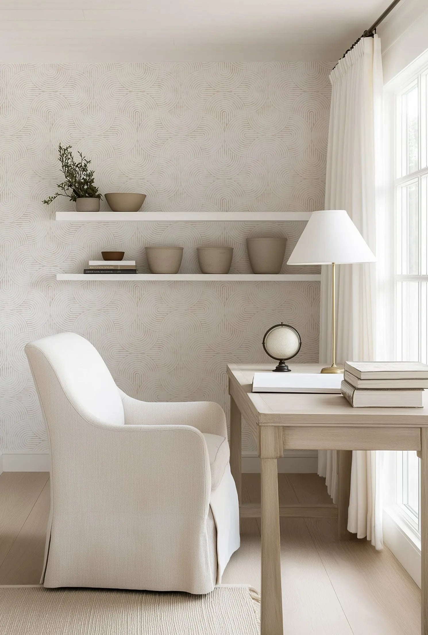 Little Arches in Beige Wallpaper from Olive et Oriel where you can shop wallpaper and artworks online