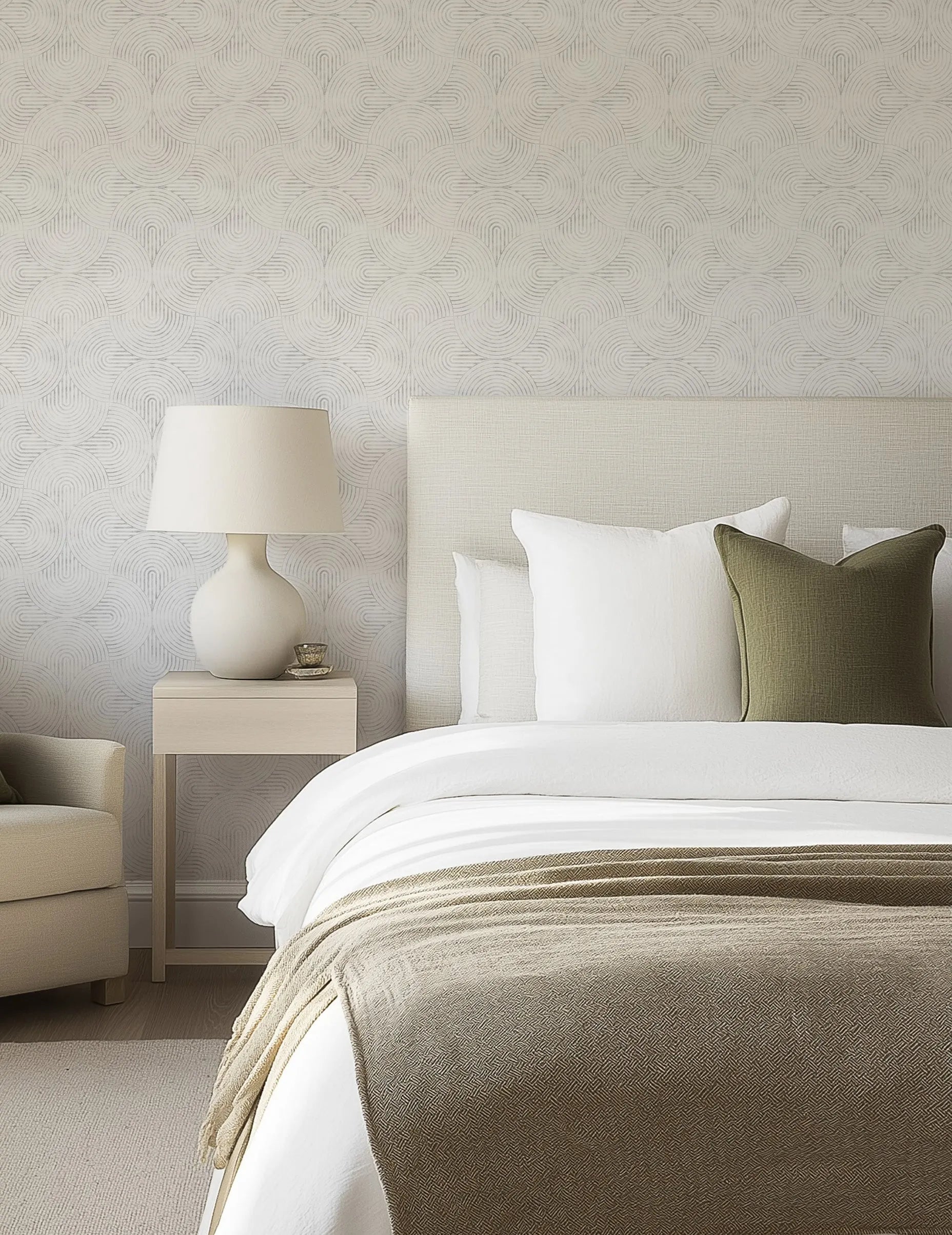 Little Arches in Grey Wallpaper from Olive et Oriel where you can shop wallpaper and artworks online