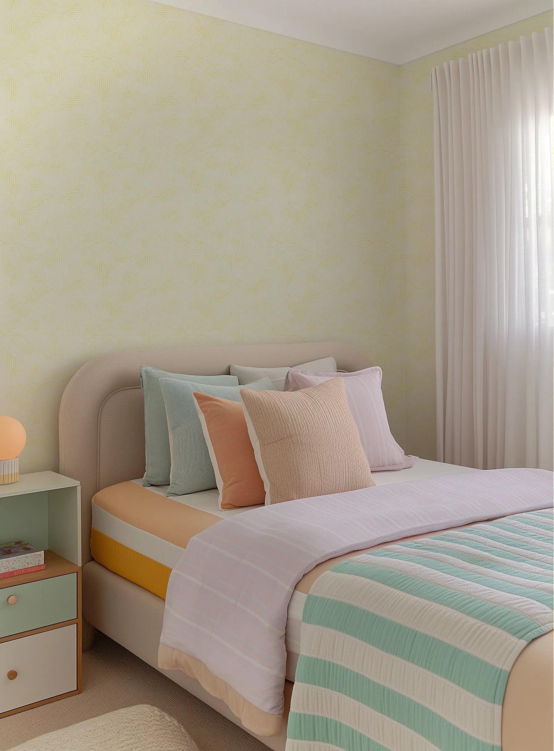 Little Arches in Yellow Wallpaper from Olive et Oriel where you can shop wallpaper and artworks online