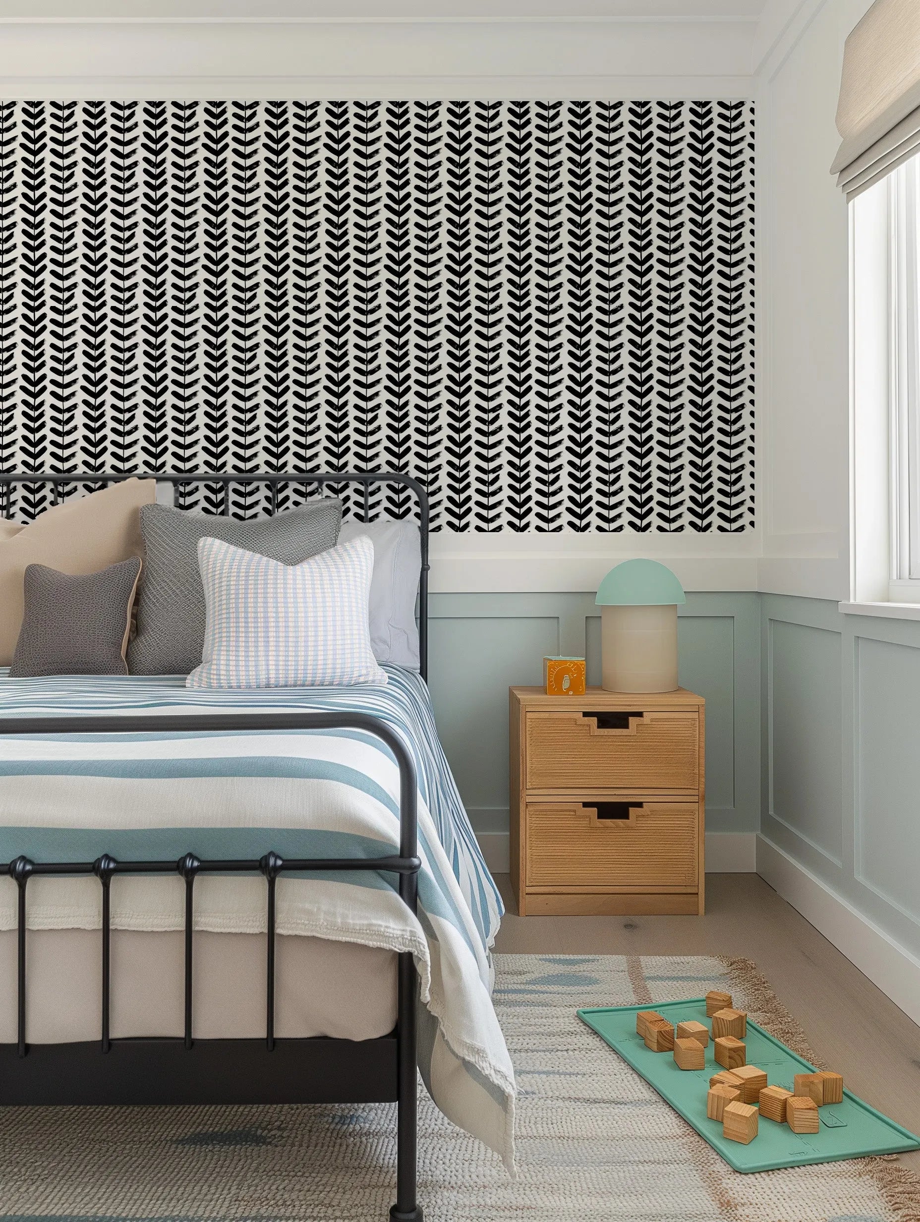 Little Leaf in Black Wallpaper from Olive et Oriel where you can shop wallpaper and artworks online