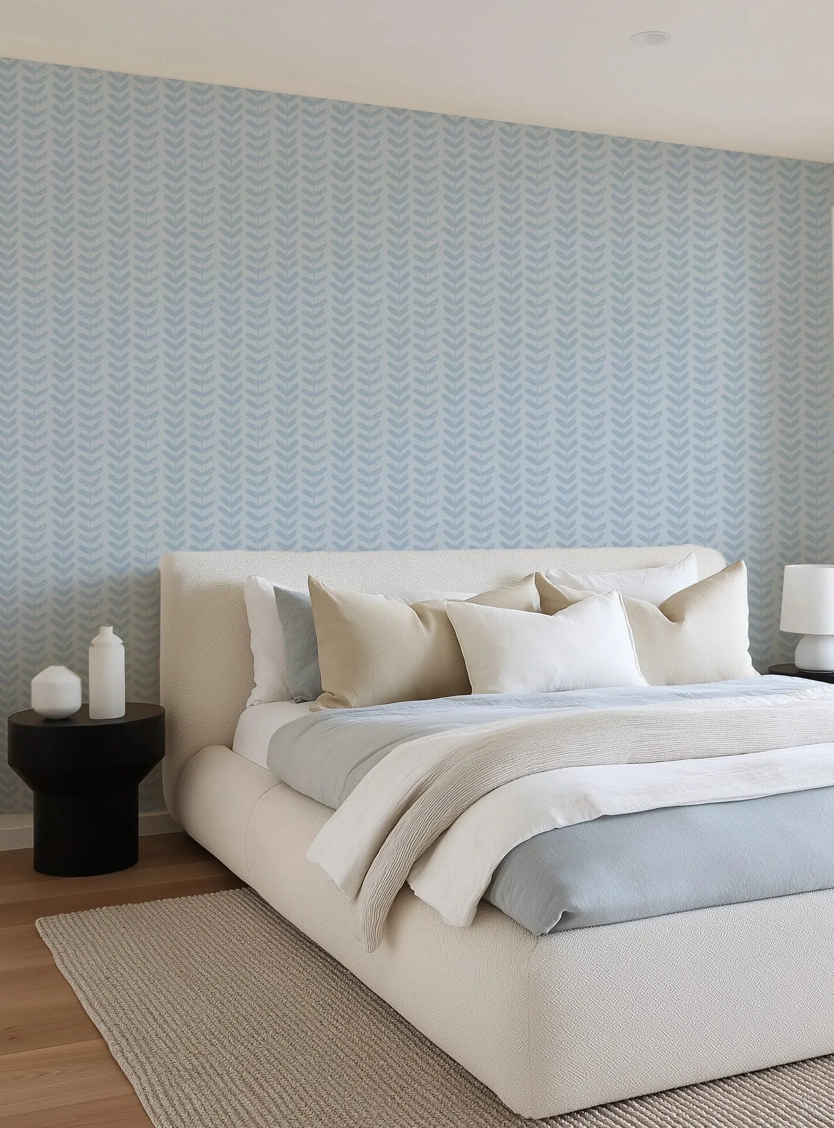 Little Leaf in Ice Blue Wallpaper from Olive et Oriel where you can shop wallpaper and artworks online