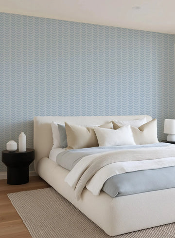 Little Leaf in Ice Blue Wallpaper from Olive et Oriel where you can shop wallpaper and artworks online