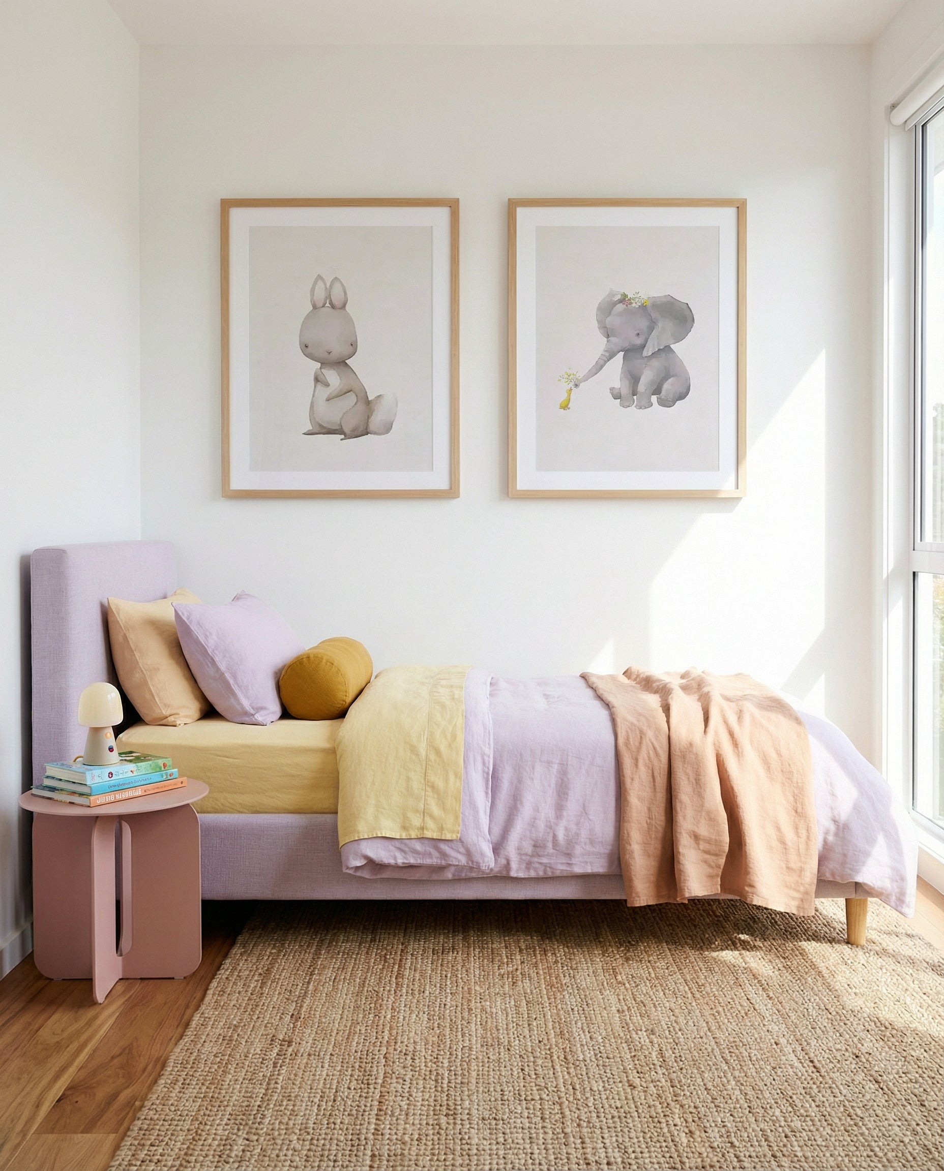 Little Rabbit & Elephant Duck Art Print Set of 2 | Matching Wall Art