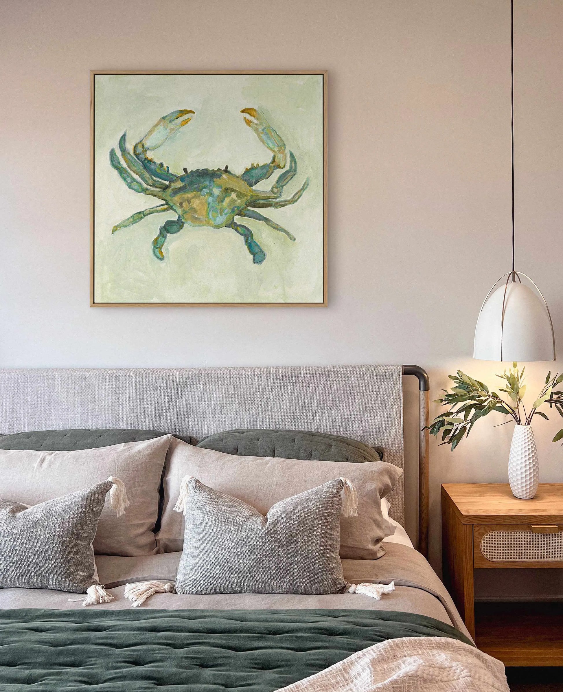 Little Sage Crab by Natalie Jane | Framed Canvas Art Print from Olive et Oriel where you can shop wallpaper and artworks online
