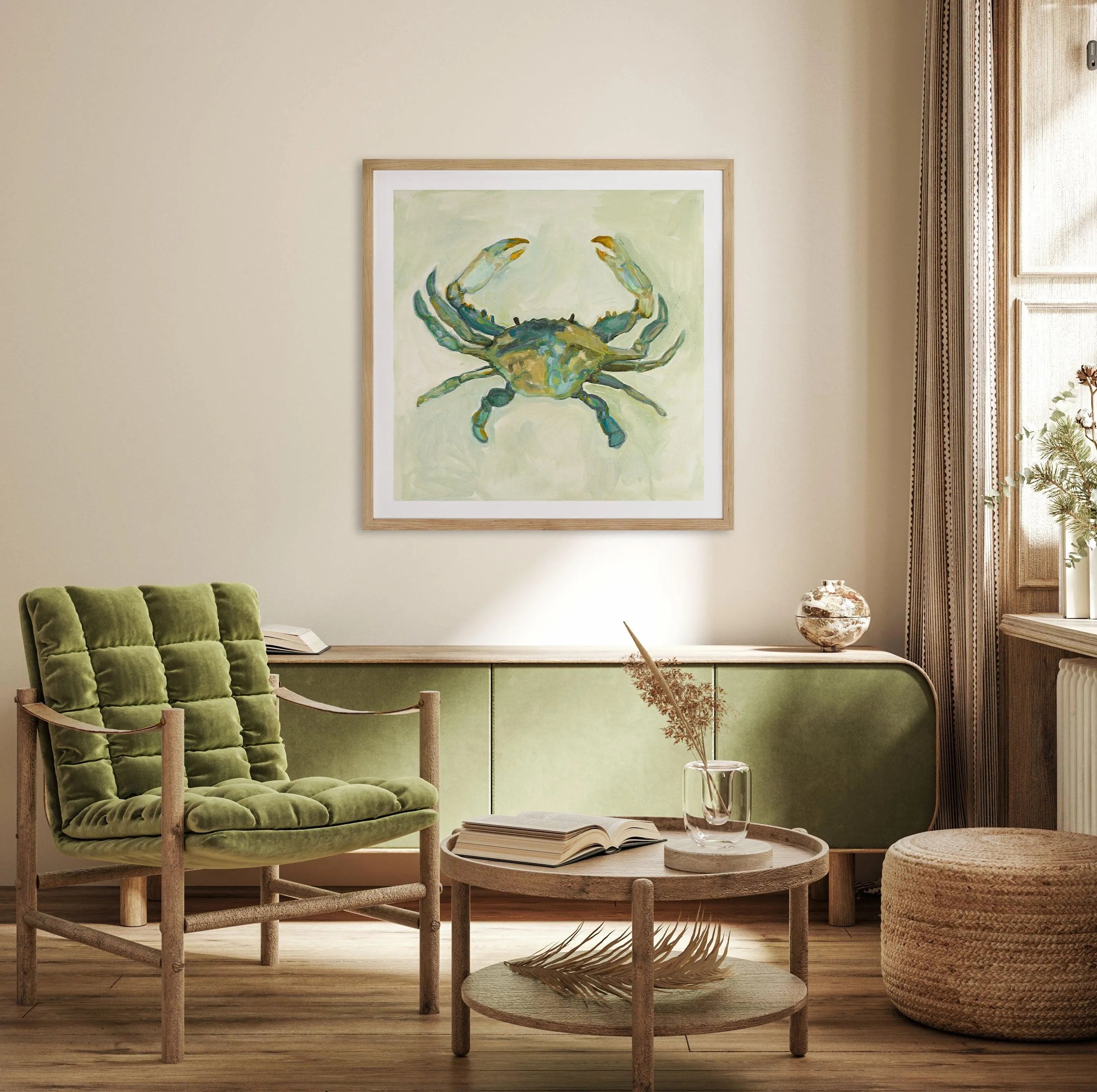 Little Sage Crab by Natalie Jane Art Print from Olive et Oriel where you can shop wallpaper and artworks online