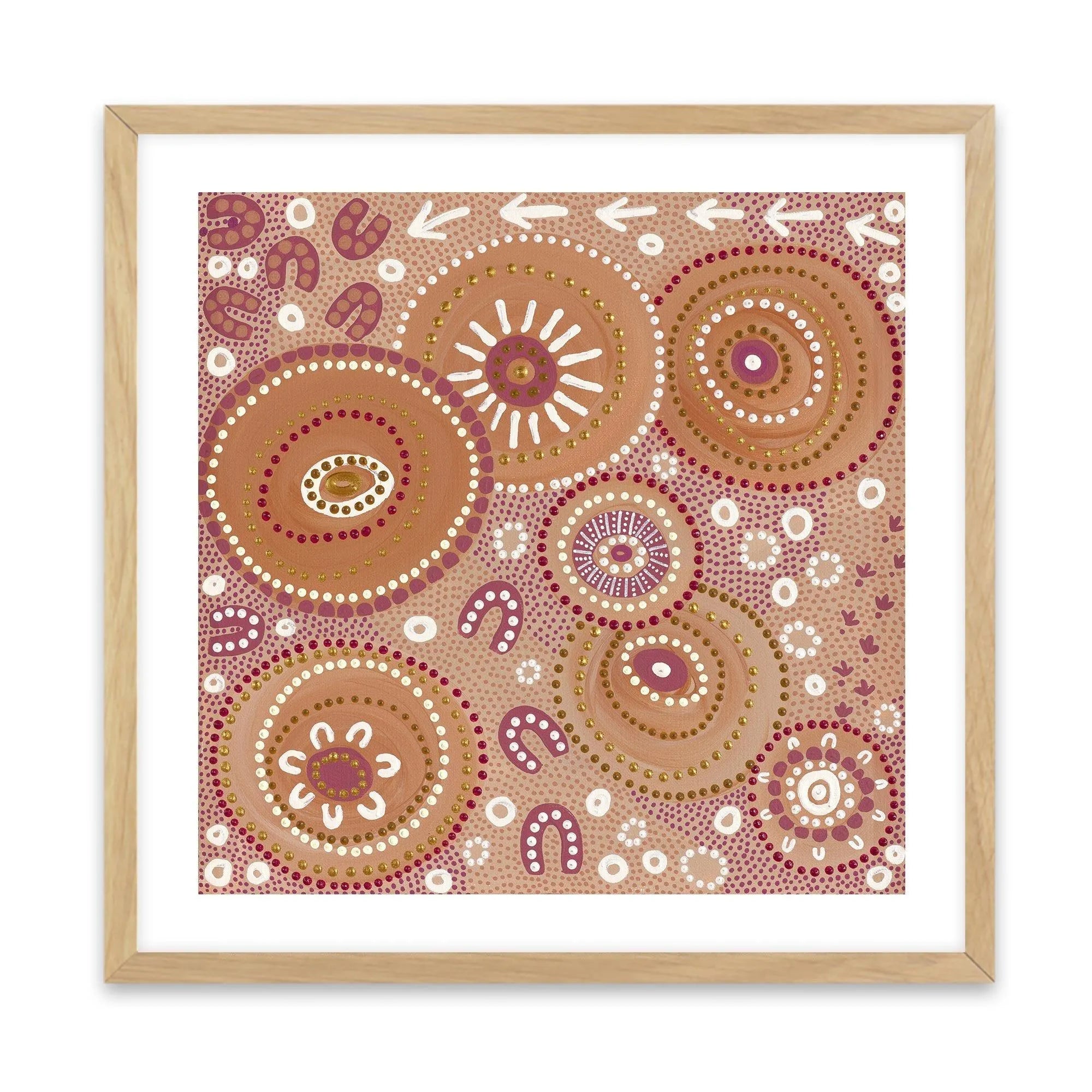 Living on Country By Domica Hill Art Print-PRINT-Olive et Oriel-Domica Hill-70x70 cm | 27.5" x 27.5"-Oak-With White Border-Buy-Australian-Art-Prints-Online-with-Olive-et-Oriel-Your-Artwork-Specialists-Austrailia-Decorate-With-Coastal-Photo-Wall-Art-Prints-From-Our-Beach-House-Artwork-Collection-Fine-Poster-and-Framed-Artwork