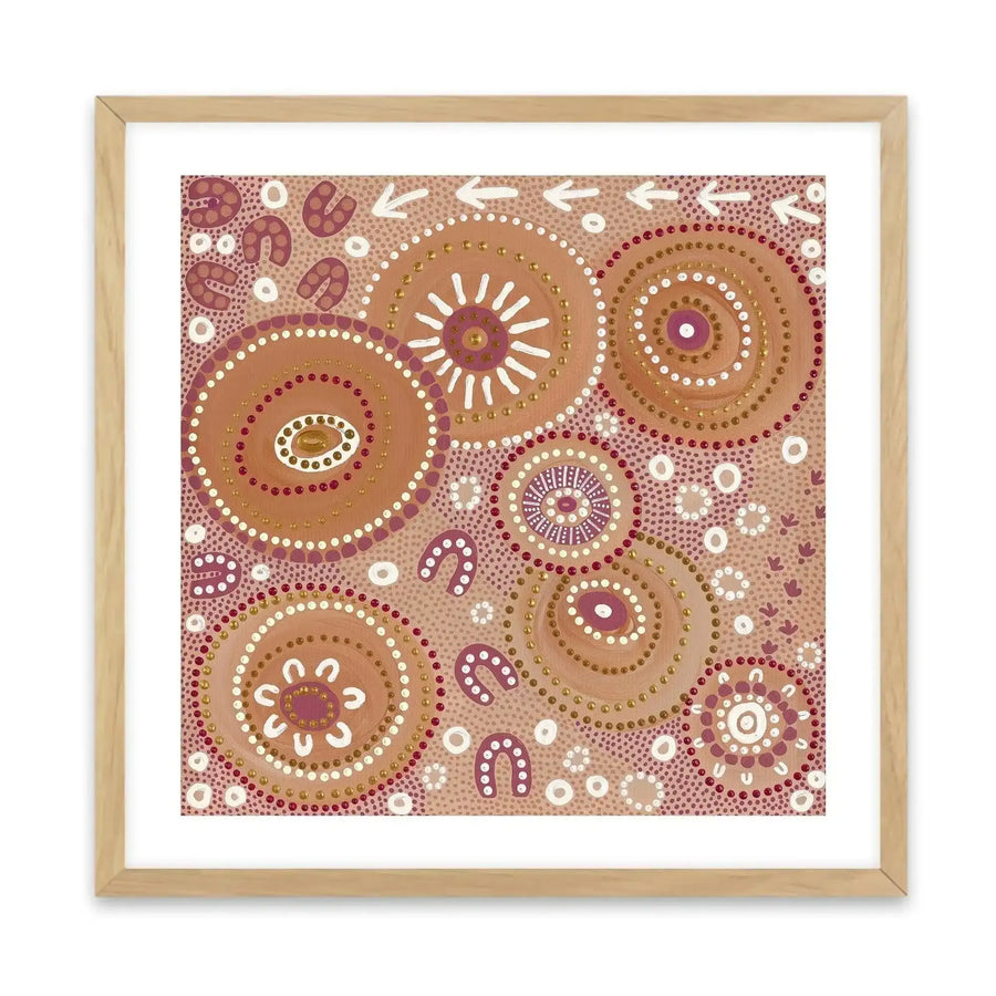 Living on Country By Domica Hill Art Print-PRINT-Olive et Oriel-Domica Hill-70x70 cm | 27.5" x 27.5"-Oak-With White Border-Buy-Australian-Art-Prints-Online-with-Olive-et-Oriel-Your-Artwork-Specialists-Austrailia-Decorate-With-Coastal-Photo-Wall-Art-Prints-From-Our-Beach-House-Artwork-Collection-Fine-Poster-and-Framed-Artwork