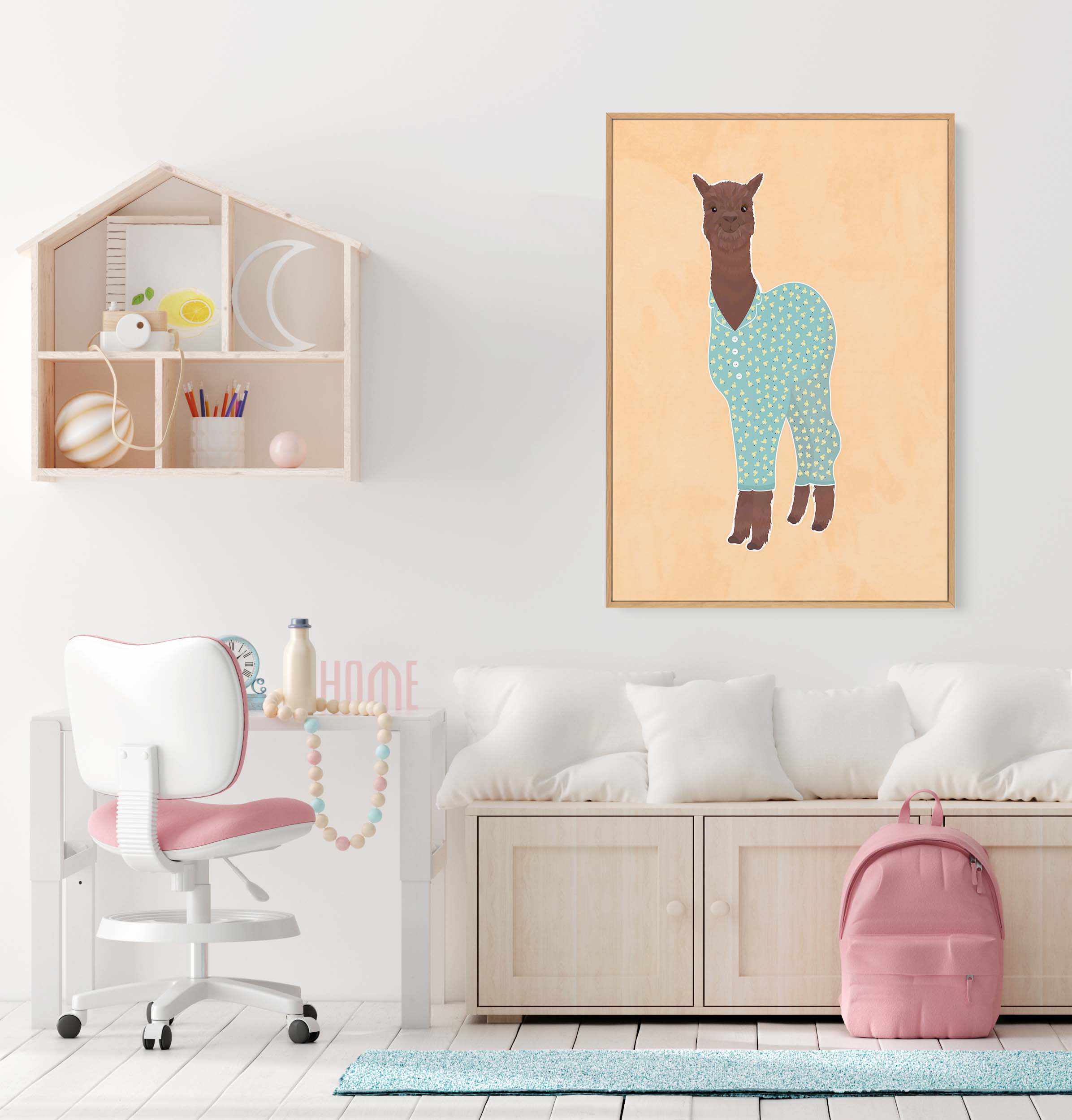 Llama In Pjs Banana Orange by Sarah Manovski | Framed Canvas Art Print