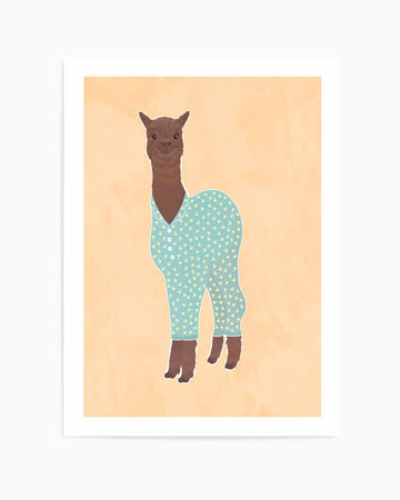 Llama In Pjs Banana Orange by Sarah Manovski | Art Print from Olive et Oriel where you can shop wallpaper and artworks online