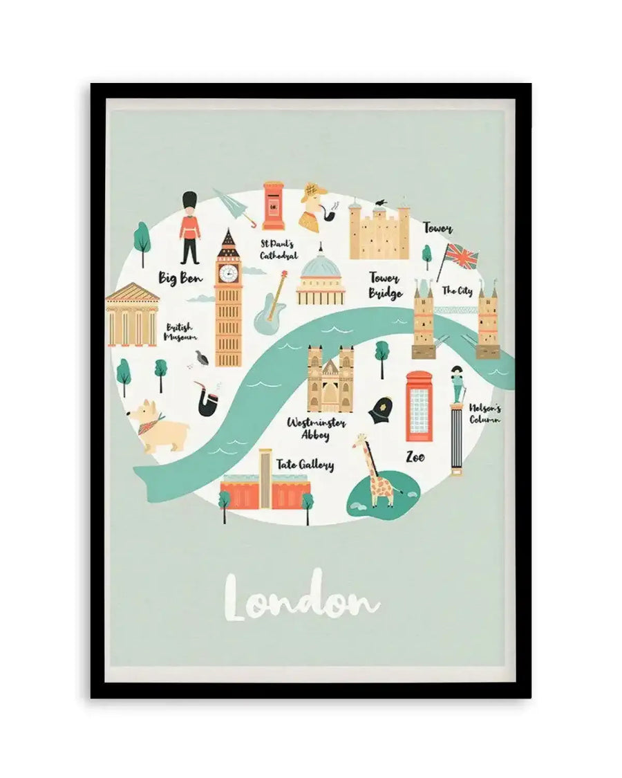 London Map Illustration Art Print from Olive et Oriel where you can shop wallpaper and artworks online