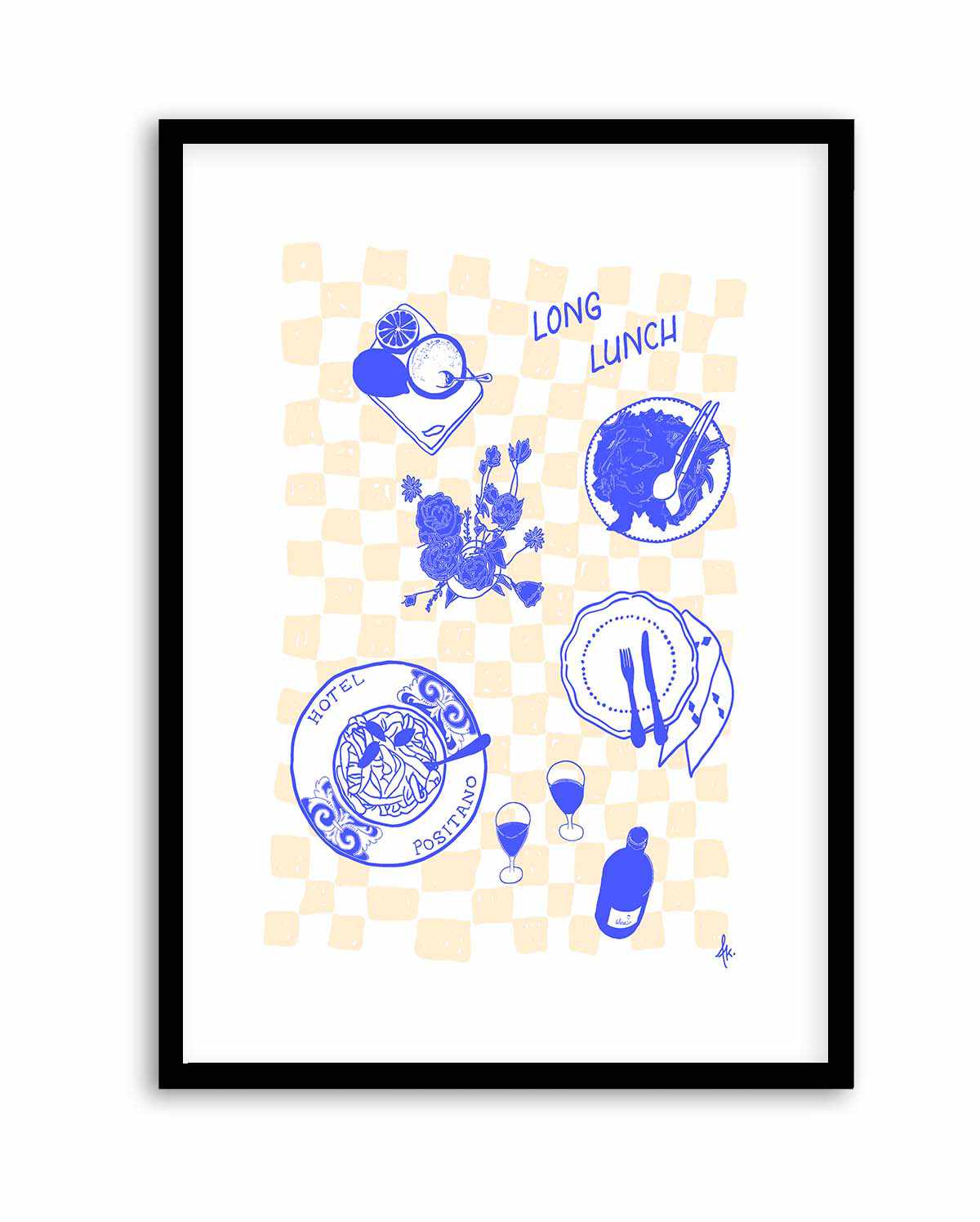 Long Lunch Deep Blue Beige by Anne Korako | Art Print from Olive et Oriel where you can shop wallpaper and artworks online