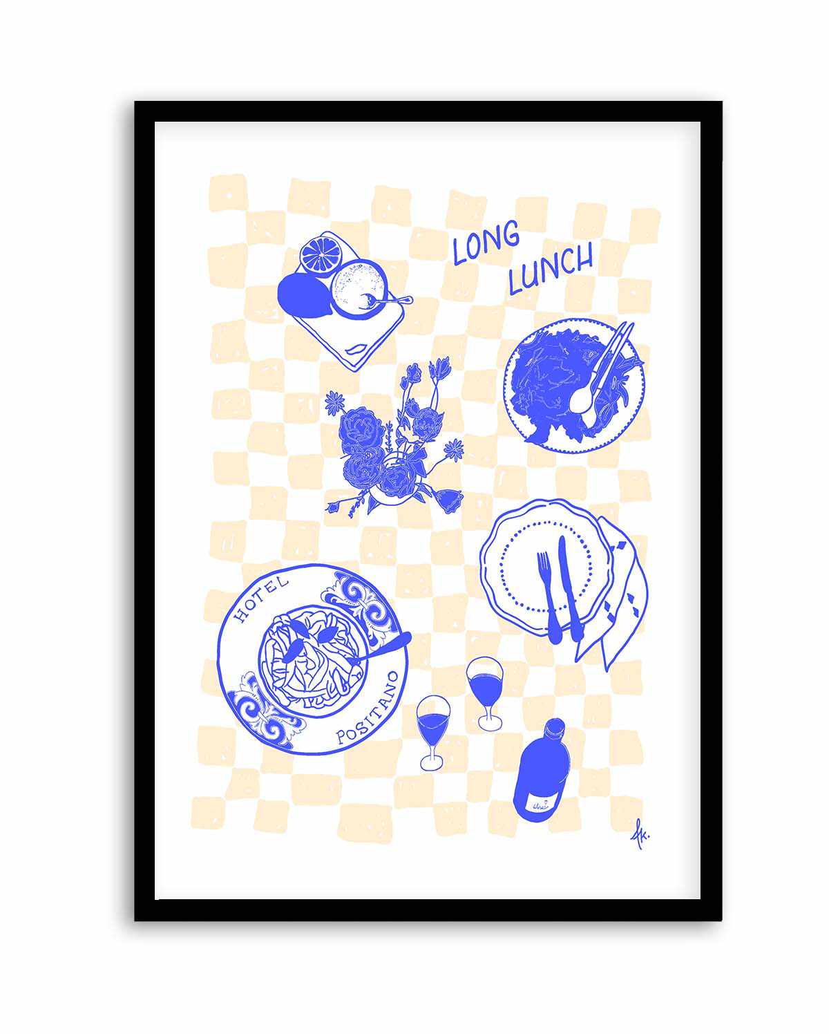 Long Lunch Deep Blue Beige by Anne Korako | Art Print from Olive et Oriel where you can shop wallpaper and artworks online