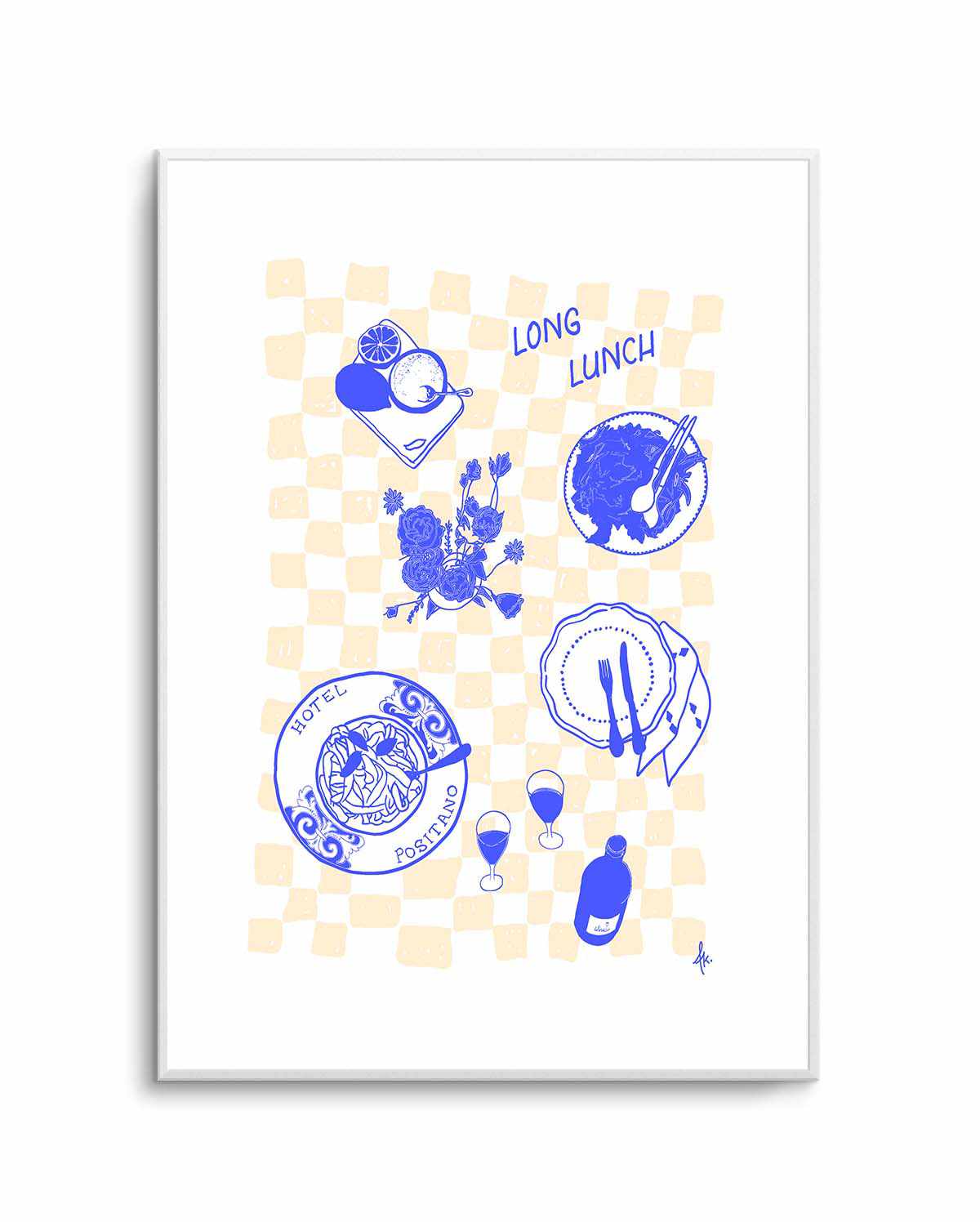 Long Lunch Deep Blue Beige by Anne Korako | Art Print from Olive et Oriel where you can shop wallpaper and artworks online