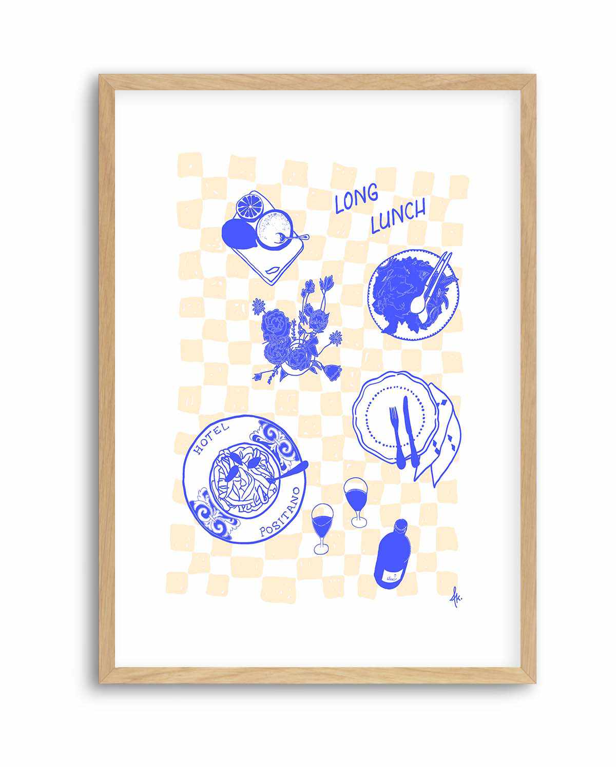 Long Lunch Deep Blue Beige by Anne Korako | Art Print from Olive et Oriel where you can shop wallpaper and artworks online