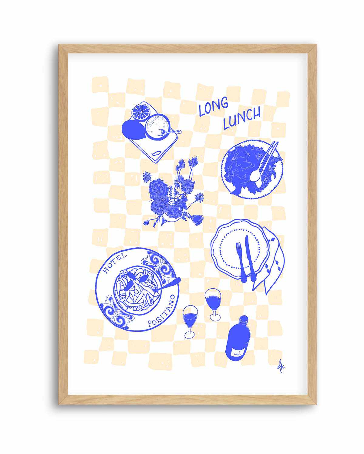 Long Lunch Deep Blue Beige by Anne Korako | Art Print from Olive et Oriel where you can shop wallpaper and artworks online