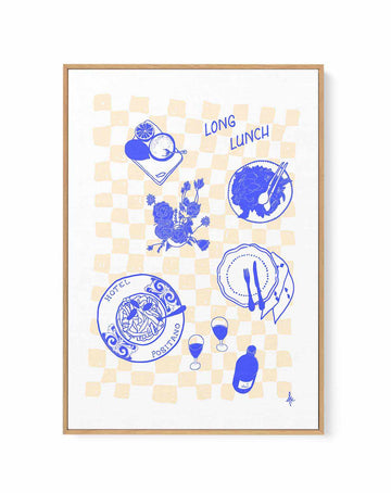 Long Lunch Deep Blue Beige by Anne Korako | Framed Canvas Art Print from Olive et Oriel where you can shop wallpaper and artworks online