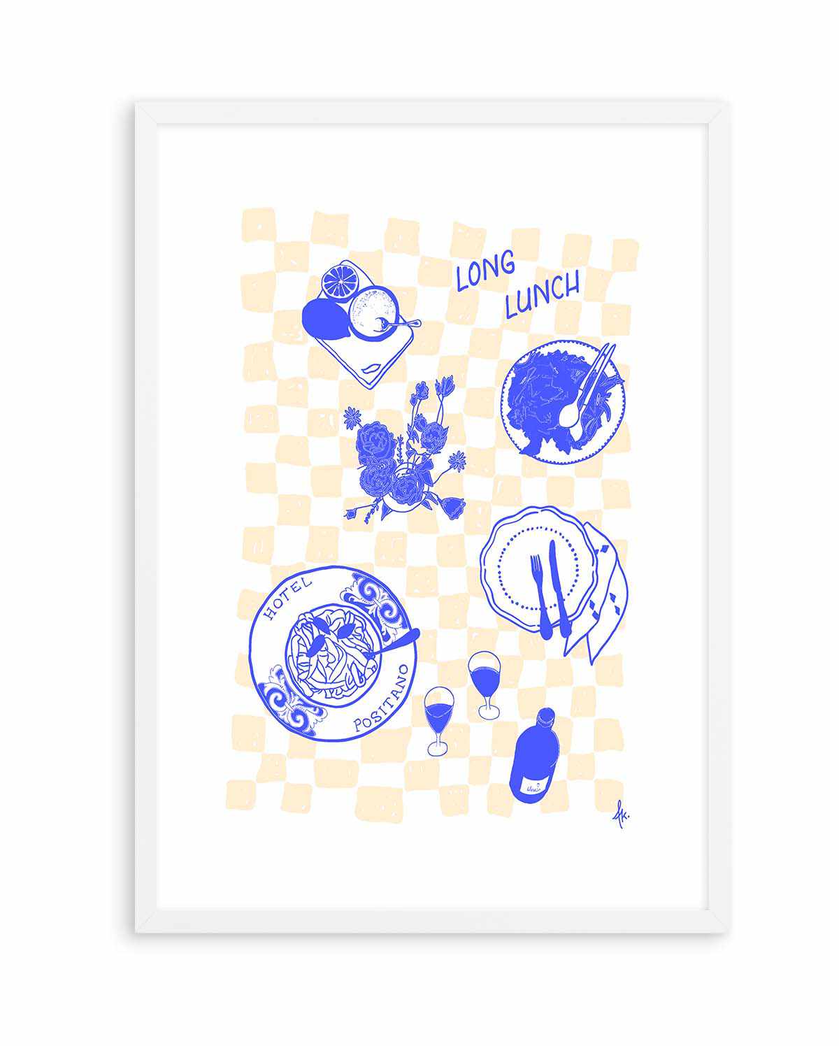 Long Lunch Deep Blue Beige by Anne Korako | Art Print from Olive et Oriel where you can shop wallpaper and artworks online