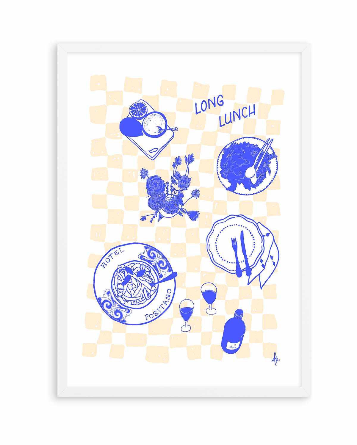 Long Lunch Deep Blue Beige by Anne Korako | Art Print from Olive et Oriel where you can shop wallpaper and artworks online