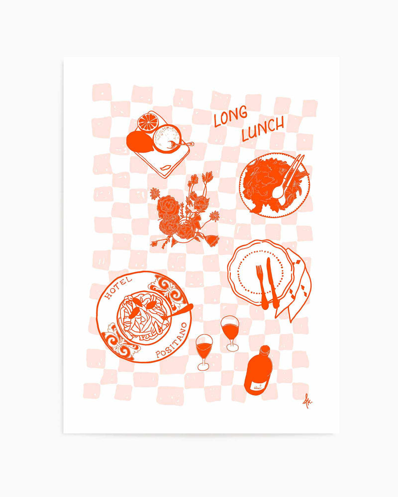 Long Lunch Fire Red Pink by Anne Korako | Art Print