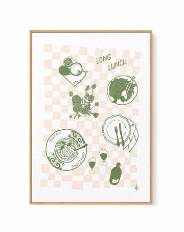 Long Lunch Forest Green Pink by Anne Korako | Framed Canvas Art Print from Olive et Oriel where you can shop wallpaper and artworks online