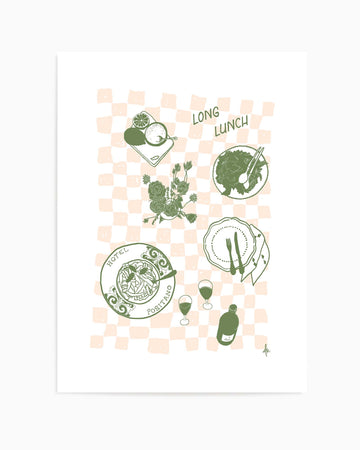 Long Lunch Forest Green Pink by Anne Korako | Art Print from Olive et Oriel where you can shop wallpaper and artworks online