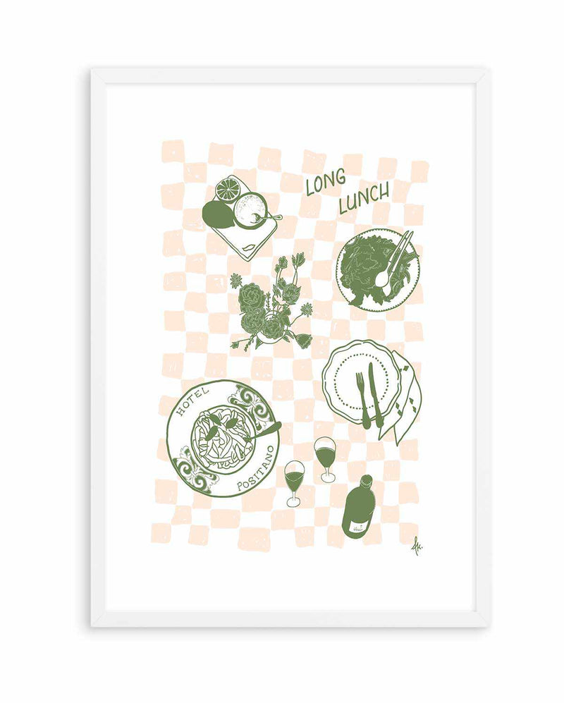 Long Lunch Forest Green Pink by Anne Korako | Art Print