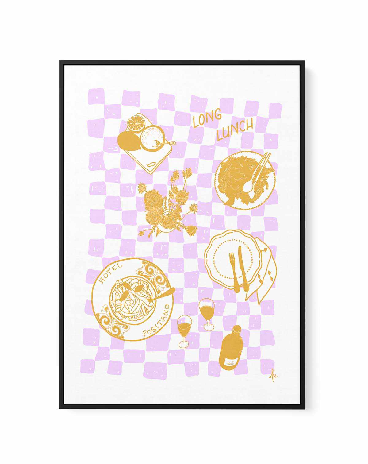 Long Lunch Golden Purple by Anne Korako | Framed Canvas Art Print