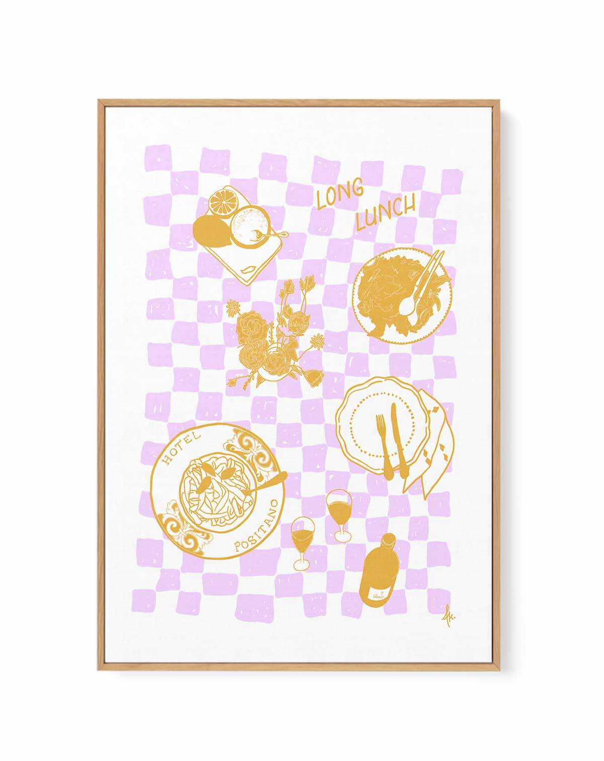 Long Lunch Golden Purple by Anne Korako | Framed Canvas Art Print